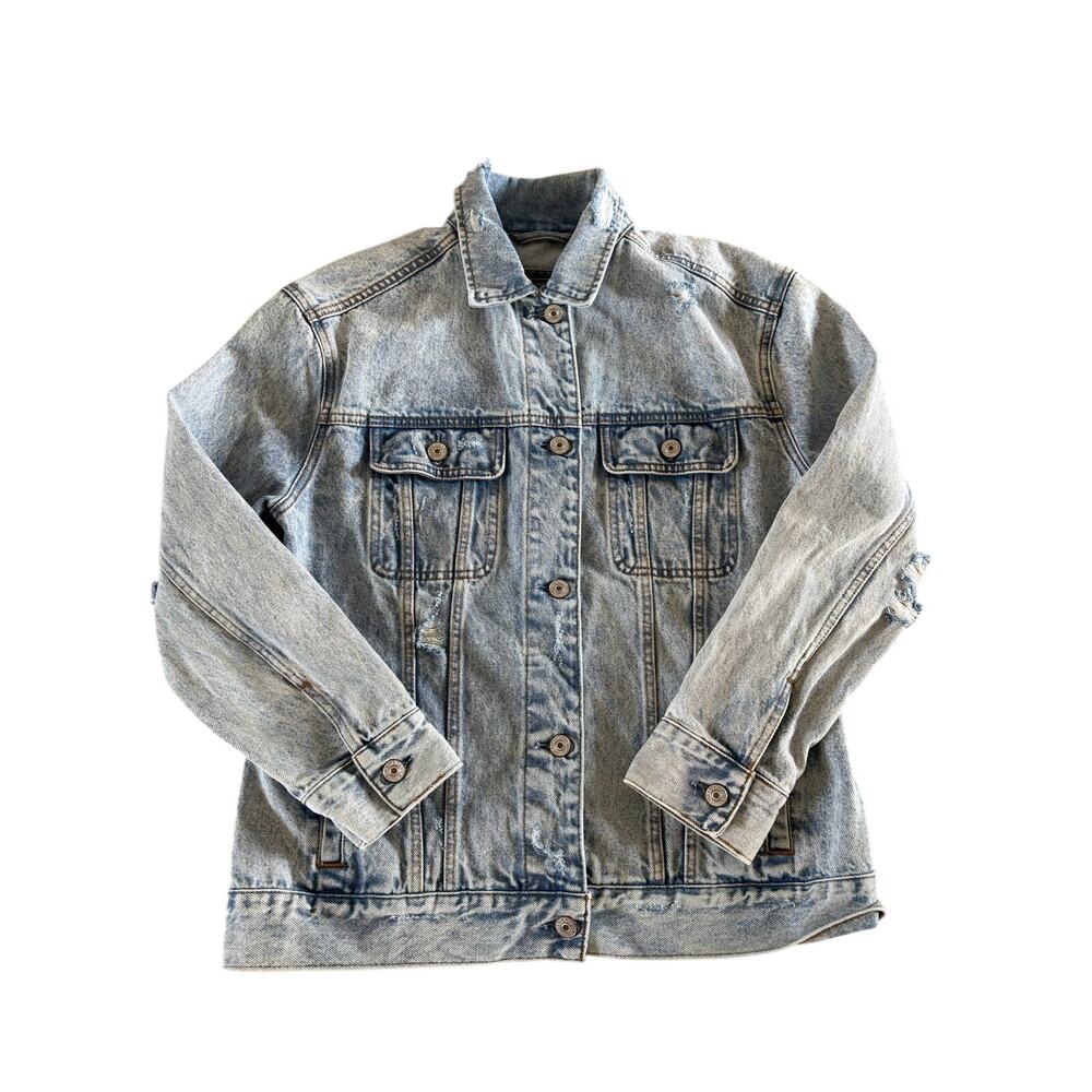Abercrombie & Fitch Womens L Distressed Denim Jacket Light Wash Trucker Y2K